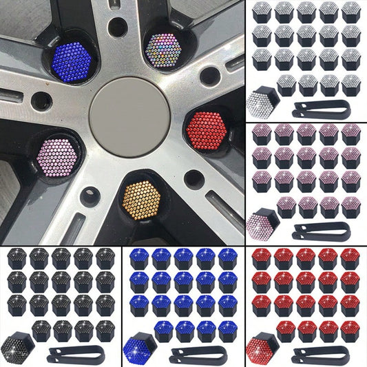 New Rhinestone Car Tire Nut Covers, Universal Wheel Hub Decorative Screw Caps Auto Wheel Ornaments