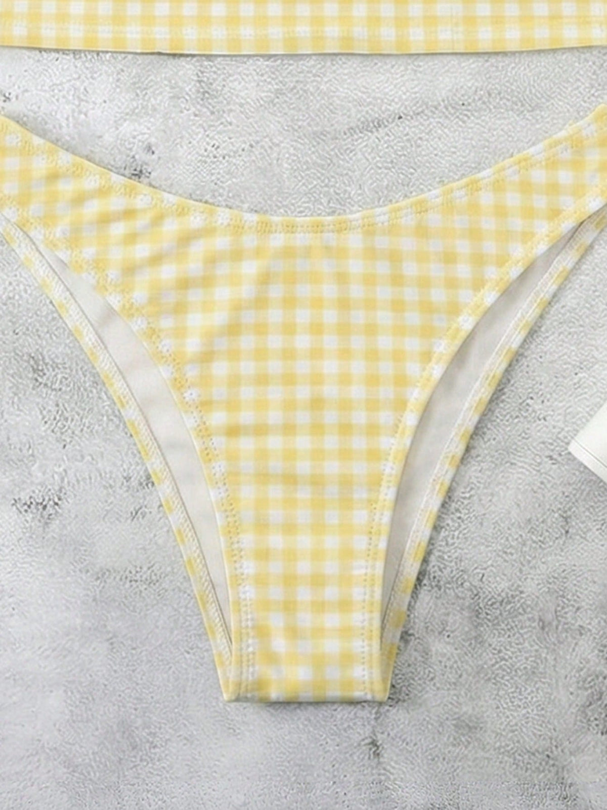 New Spring/Summer French Retro Yellow Plaid Sexy Casual Elegant Halter Tie Waist Slimming Beach Holiday Party Swimsuit Set