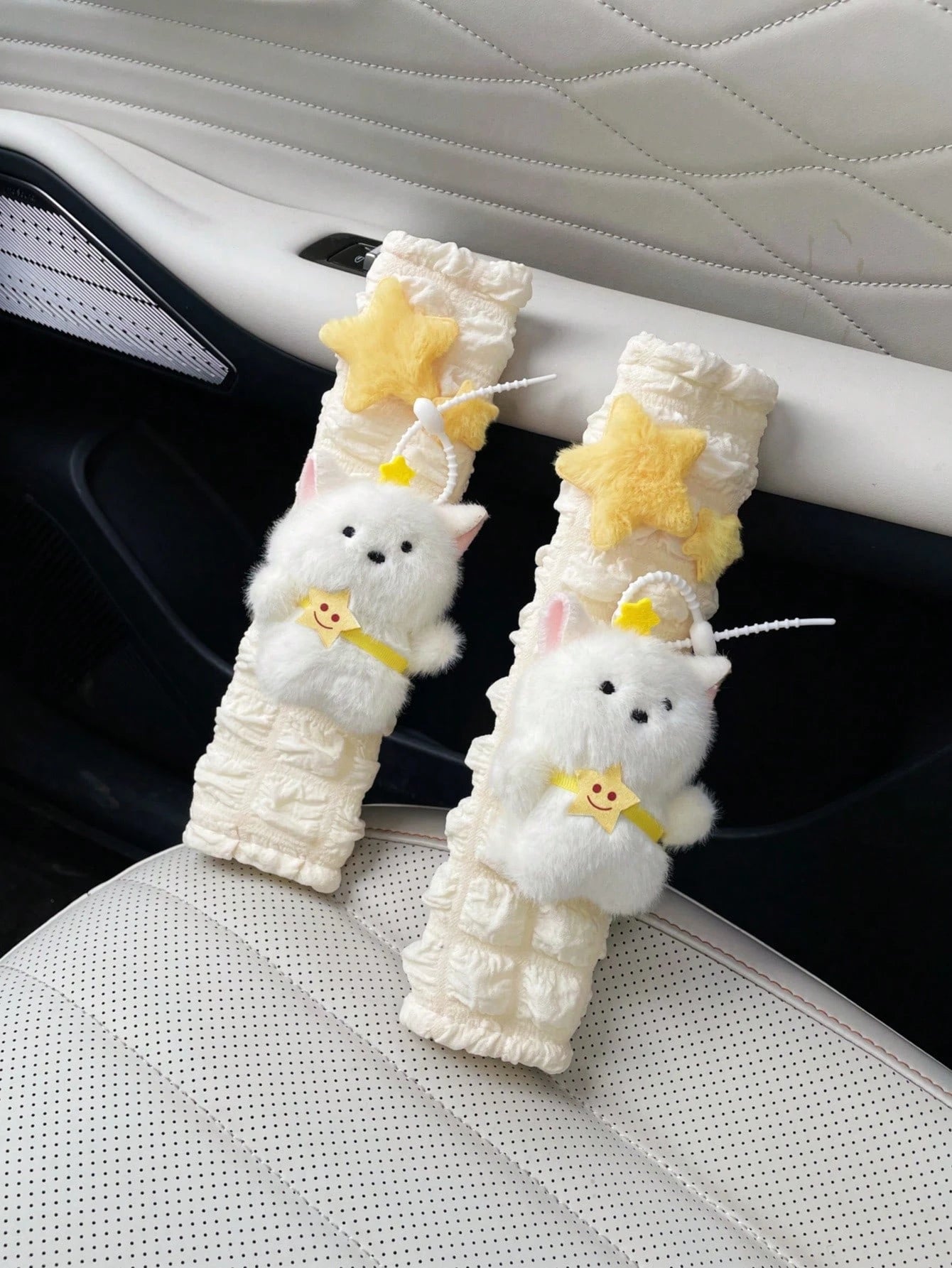 New Star & Teddy Bear Car Seat Belt Cover, Cute Plush Doll Safety Belt Shoulder Pad Protector