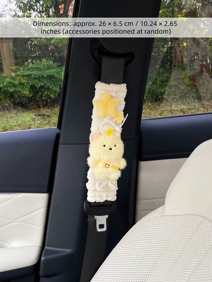 New Star & Teddy Bear Car Seat Belt Cover, Cute Plush Doll Safety Belt Shoulder Pad Protector