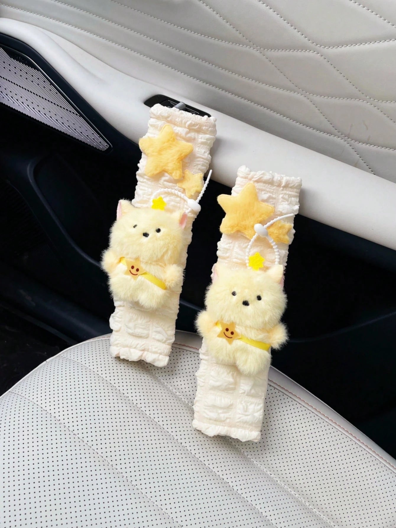 New Star & Teddy Bear Car Seat Belt Cover, Cute Plush Doll Safety Belt Shoulder Pad Protector