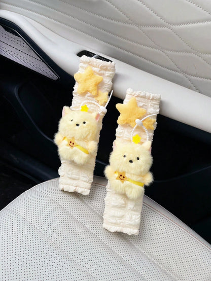 New Star & Teddy Bear Car Seat Belt Cover, Cute Plush Doll Safety Belt Shoulder Pad Protector