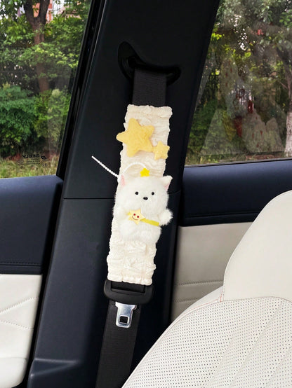 New Star & Teddy Bear Car Seat Belt Cover, Cute Plush Doll Safety Belt Shoulder Pad Protector