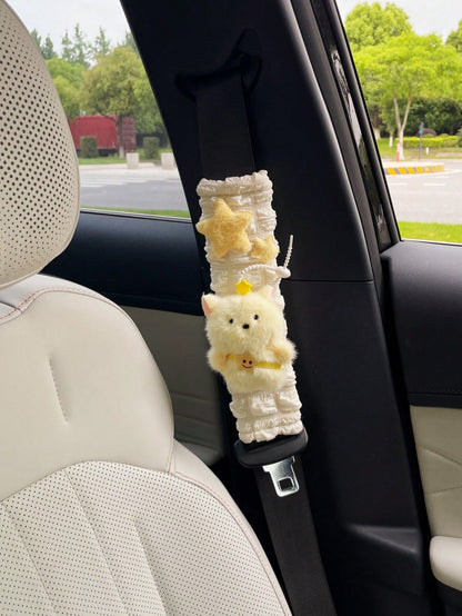 New Star & Teddy Bear Car Seat Belt Cover, Cute Plush Doll Safety Belt Shoulder Pad Protector