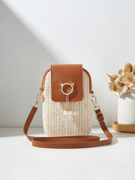 New Straw Woven Phone Pouch Coin Purse Shoulder Crossbody Mini Bag Festival Graduation Teacher Appreciation Gifts Birthday Gift Mother Gifts Mothers Day Gift Holiday Essentials Graduation Gifts Cute F