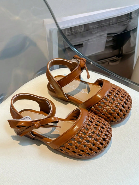 New Summer Style Girls' Sandals, Toddler Weaved Leather Shoes, Soft Non-Slip Flat Bottom Sandals For Baby Girls