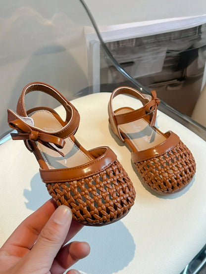 New Summer Style Girls' Sandals, Toddler Weaved Leather Shoes, Soft Non-Slip Flat Bottom Sandals For Baby Girls