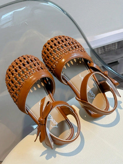New Summer Style Girls' Sandals, Toddler Weaved Leather Shoes, Soft Non-Slip Flat Bottom Sandals For Baby Girls