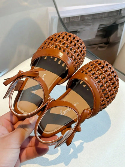 New Summer Style Girls' Sandals, Toddler Weaved Leather Shoes, Soft Non-Slip Flat Bottom Sandals For Baby Girls