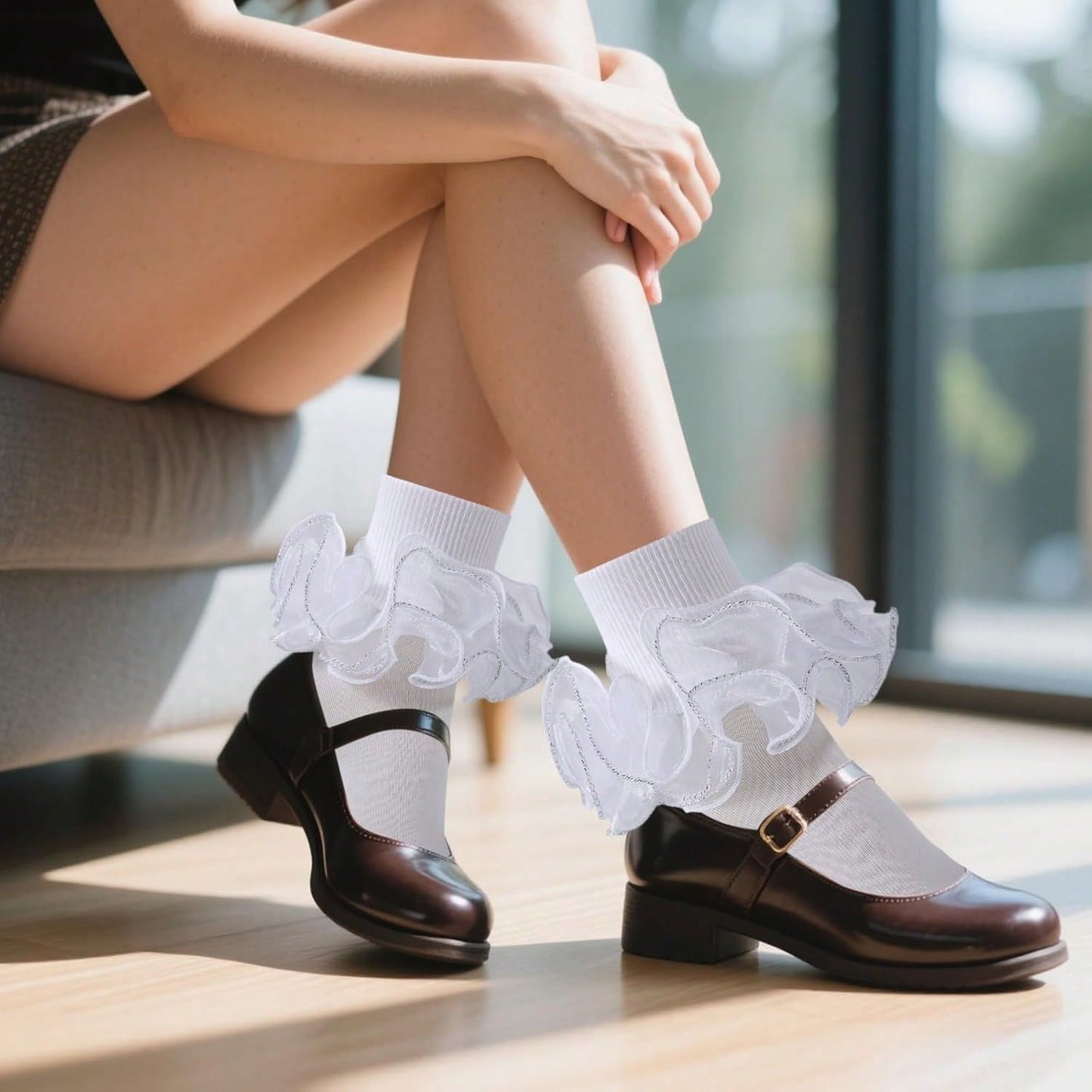 NEW Women Big Ruffle Ankle Socks Adult Fluffy 4-Layer Lace Frilly Socks Fold Cuff Cotton Fancy Ruffled Dress Sock