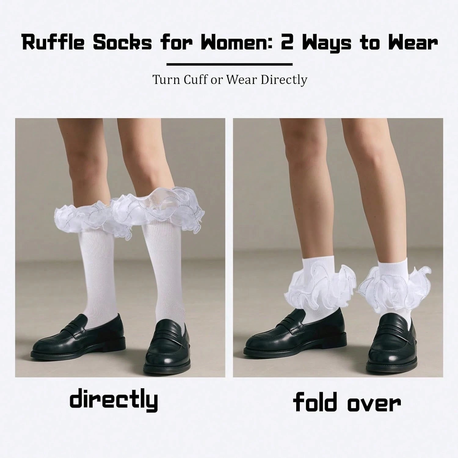 NEW Women Big Ruffle Ankle Socks Adult Fluffy 4-Layer Lace Frilly Socks Fold Cuff Cotton Fancy Ruffled Dress Sock