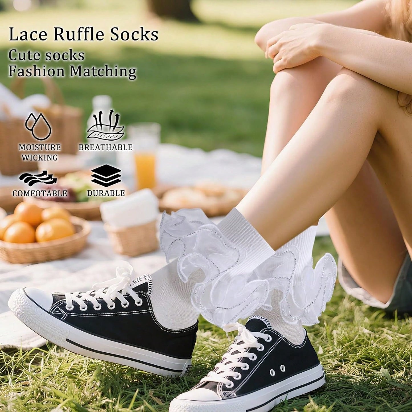 NEW Women Big Ruffle Ankle Socks Adult Fluffy 4-Layer Lace Frilly Socks Fold Cuff Cotton Fancy Ruffled Dress Sock