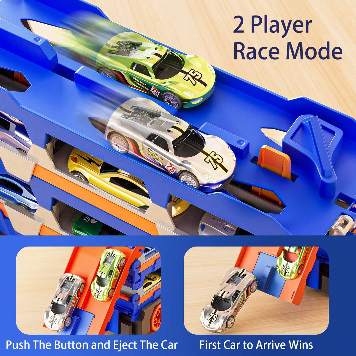 NewBandMo Toddler Car Truck Toys Gifts For 3 4 5 Years Old Boys, Toy Cars Track Set Dinosaur Transport Truck With 12 Pcs Die-Cast Cars Toys, Transforms Into Dino, Toy Gifts For 3 4 5 6 Year Old Boys
