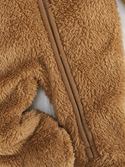 Newborn Baby Boy 3D Ear Design Hooded Zipper Flannel Sleep Autumn Jumpsuit