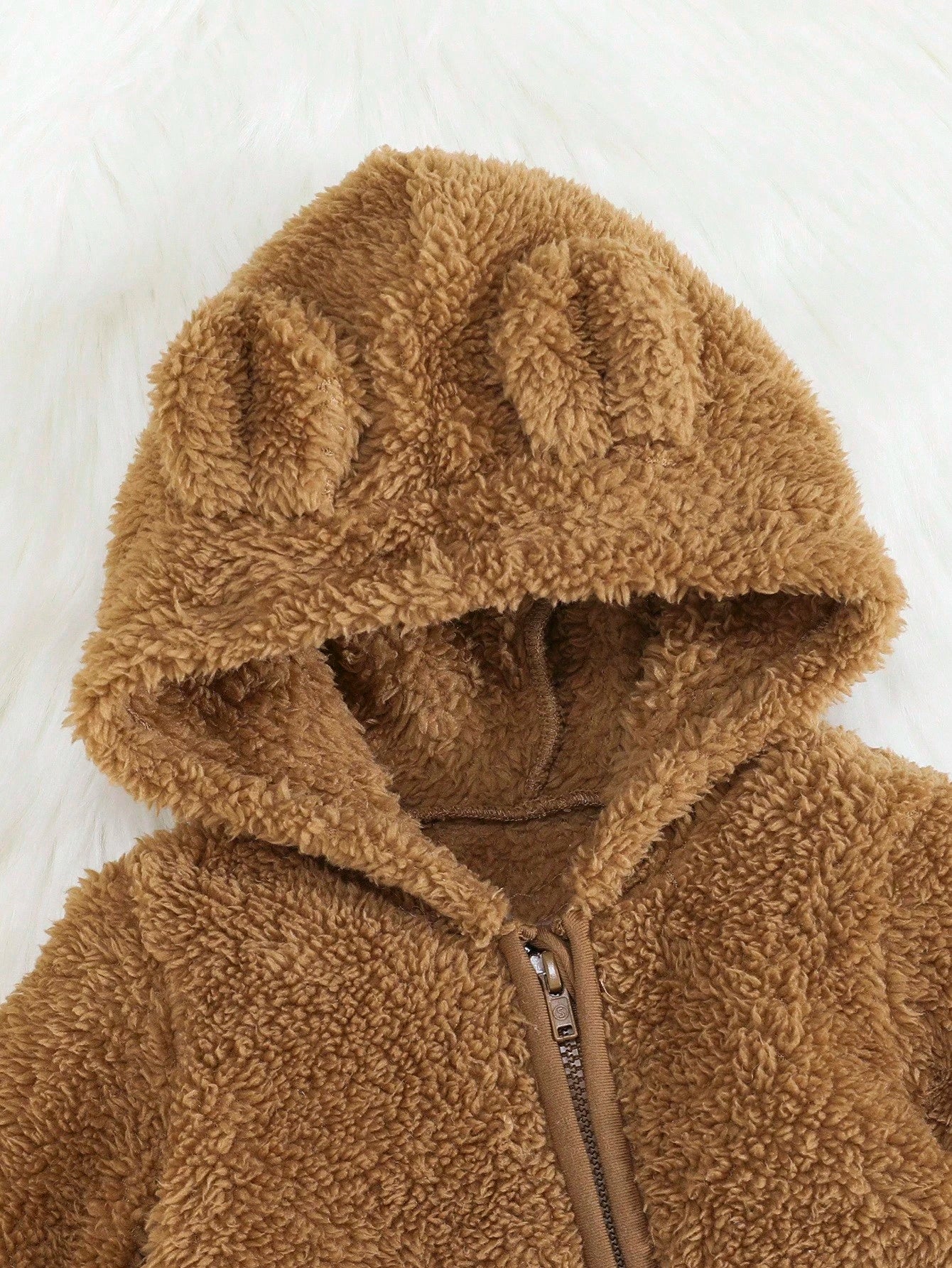 Newborn Baby Boy 3D Ear Design Hooded Zipper Flannel Sleep Autumn Jumpsuit