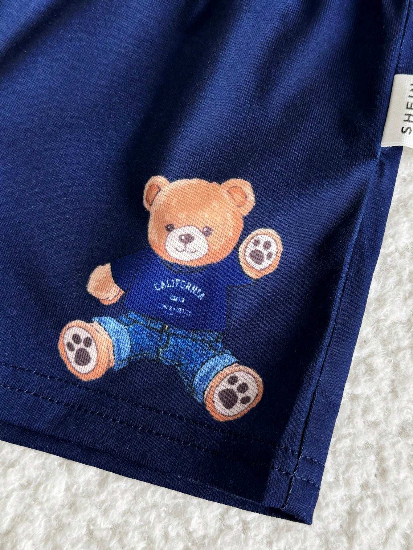 Newborn Baby Boy Cute Summer Knitted Cartoon Pattern Striped Short Sleeve T-Shirt And Shorts Set Outfit Sets Bear Navy Clothes With Bears