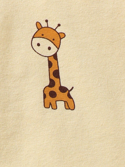 Newborn Baby Cartoon Giraffe Print Single-Breasted Long Sleeve Top And Pants Set With Hat