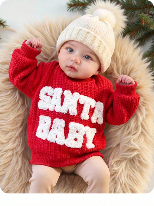 Newborn Baby Casual Loose Comfortable Long Sleeve Sweater, Autumn Winter Christmas Sweater, Oversized Crew Neck Holiday Red Jumper