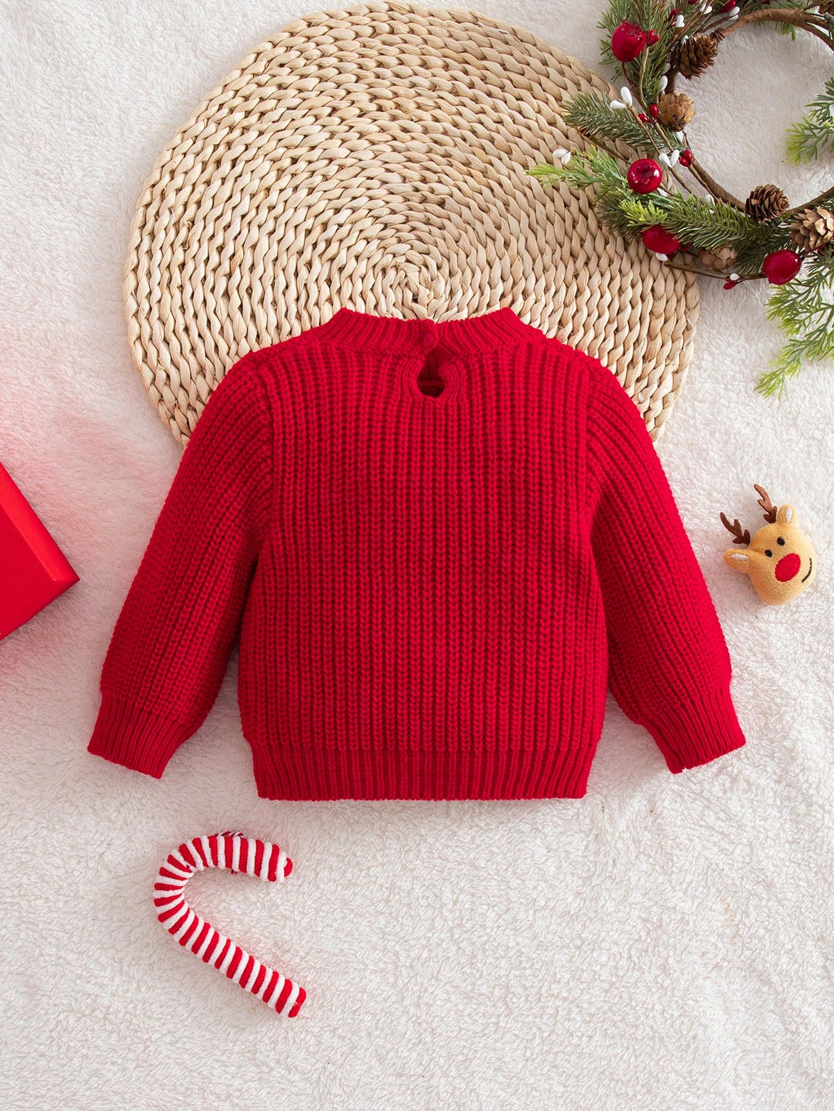 Newborn Baby Casual Loose Comfortable Long Sleeve Sweater, Autumn Winter Christmas Sweater, Oversized Crew Neck Holiday Red Jumper