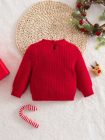 Newborn Baby Casual Loose Comfortable Long Sleeve Sweater, Autumn Winter Christmas Sweater, Oversized Crew Neck Holiday Red Jumper