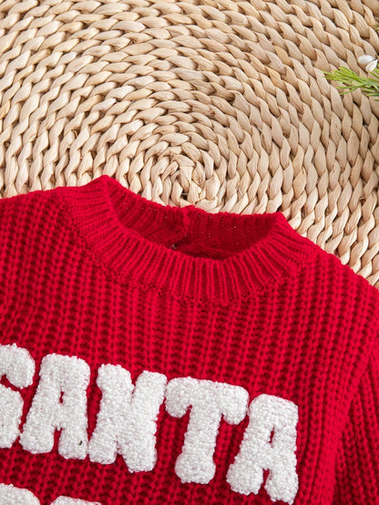 Newborn Baby Casual Loose Comfortable Long Sleeve Sweater, Autumn Winter Christmas Sweater, Oversized Crew Neck Holiday Red Jumper