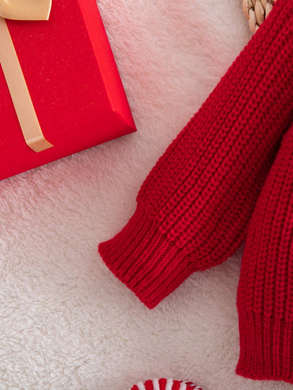 Newborn Baby Casual Loose Comfortable Long Sleeve Sweater, Autumn Winter Christmas Sweater, Oversized Crew Neck Holiday Red Jumper