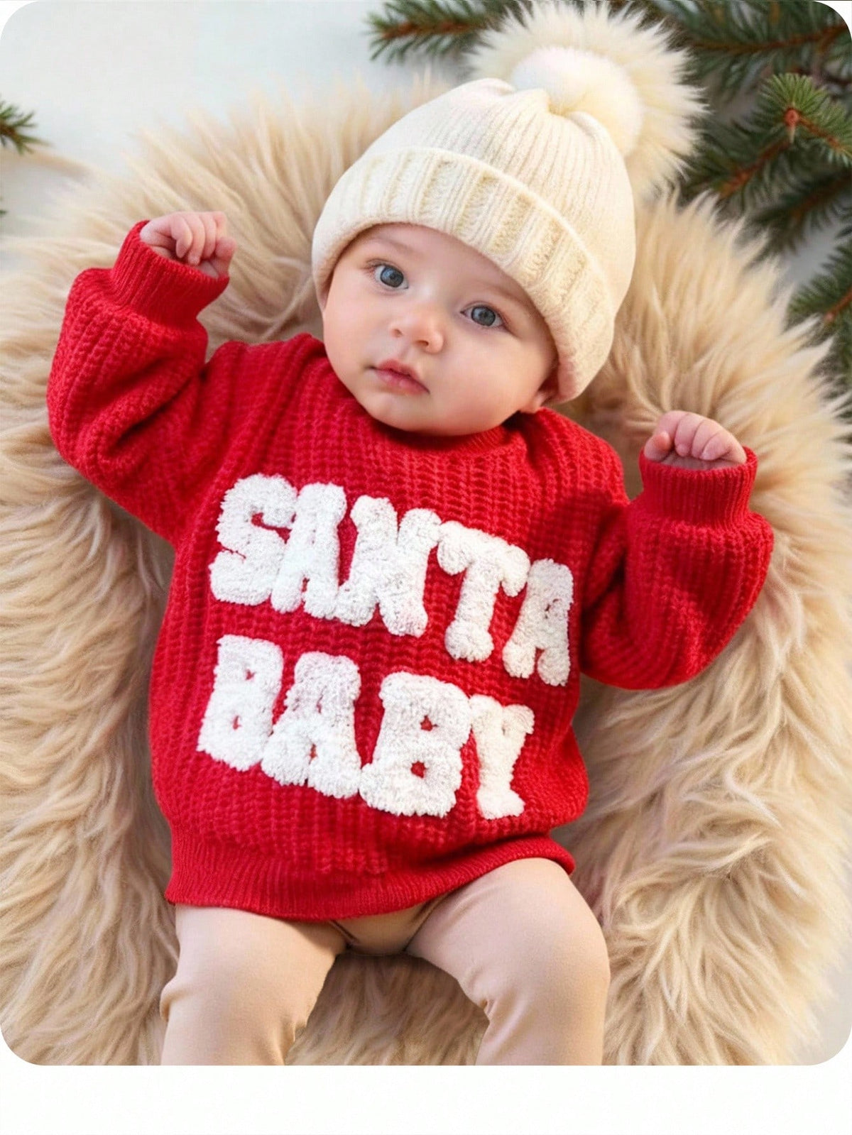 Newborn Baby Casual Loose Comfortable Long Sleeve Sweater, Autumn Winter Christmas Sweater, Oversized Crew Neck Holiday Red Jumper
