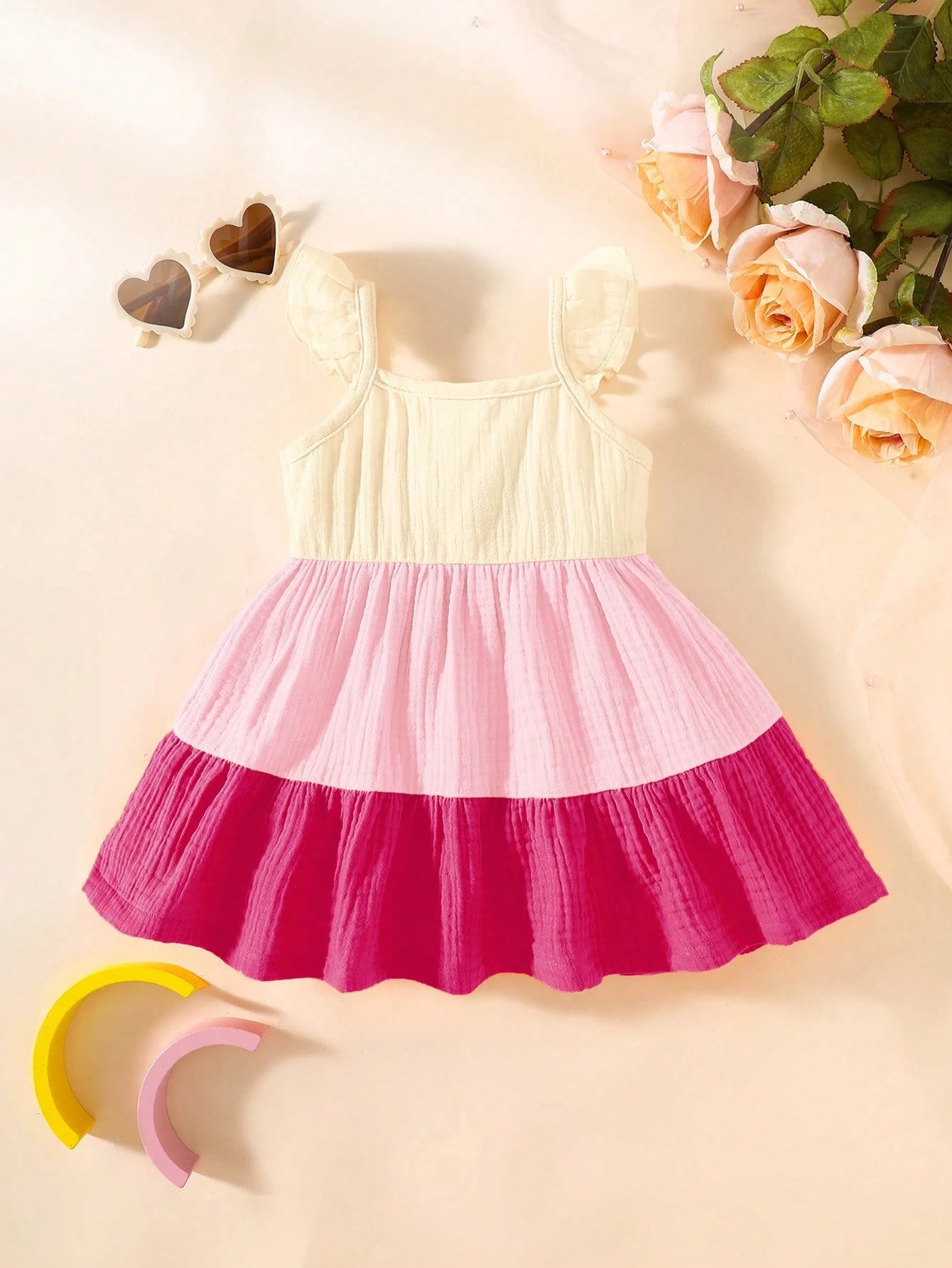 Newborn Baby Contrast Color Ruffle Front Button Dress