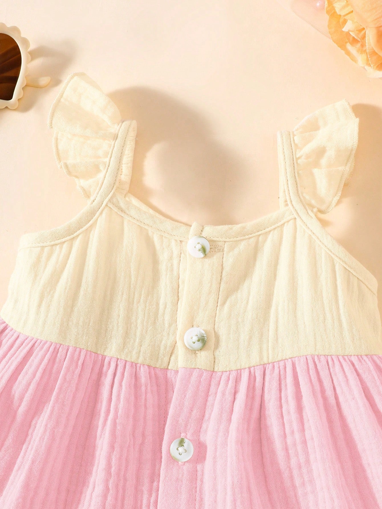 Newborn Baby Contrast Color Ruffle Front Button Dress