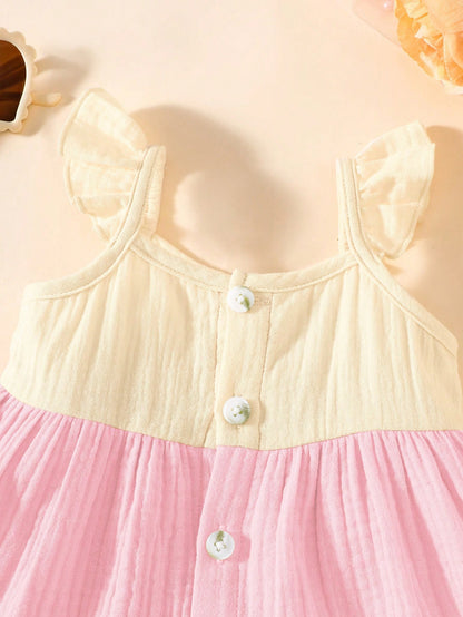 Newborn Baby Contrast Color Ruffle Front Button Dress
