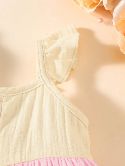 Newborn Baby Contrast Color Ruffle Front Button Dress