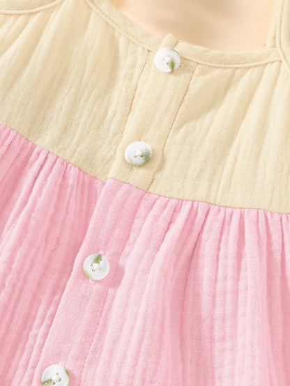 Newborn Baby Contrast Color Ruffle Front Button Dress