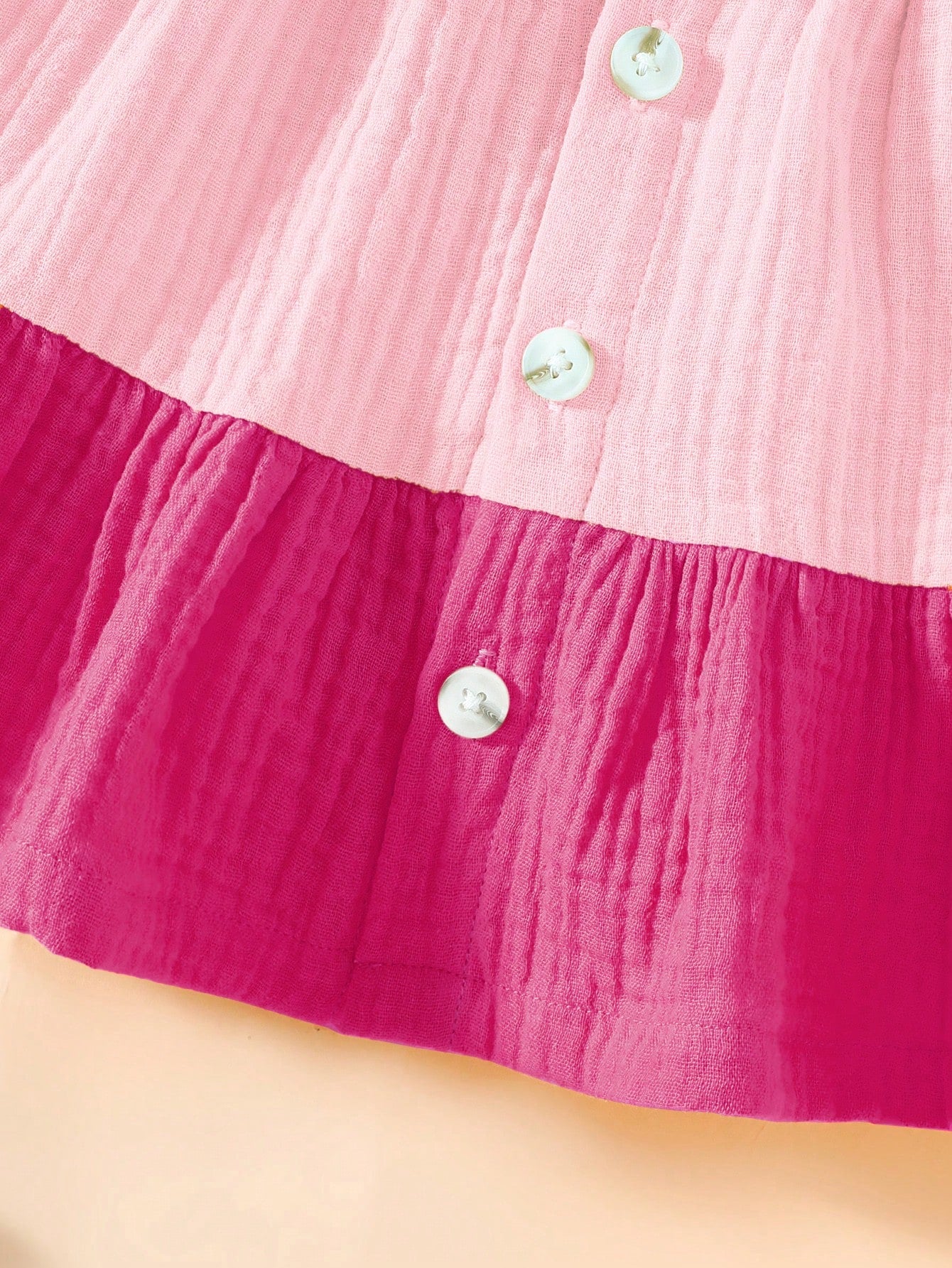 Newborn Baby Contrast Color Ruffle Front Button Dress
