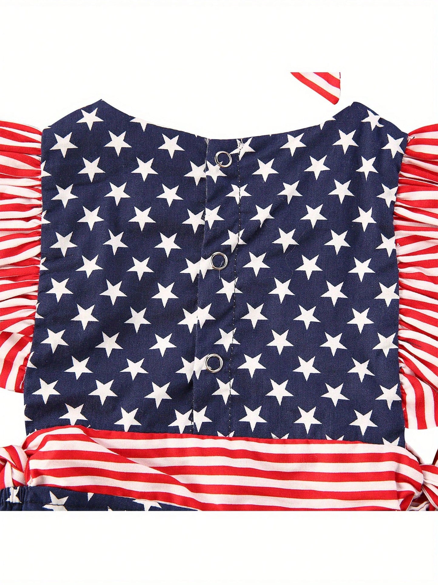 Newborn Baby Girl 4th Of July Outfits Stripe Star Printed Fly Sleeve Round Neck Jumpsuit Romper + Bowknot Headband 2Pcs Clothes Sets