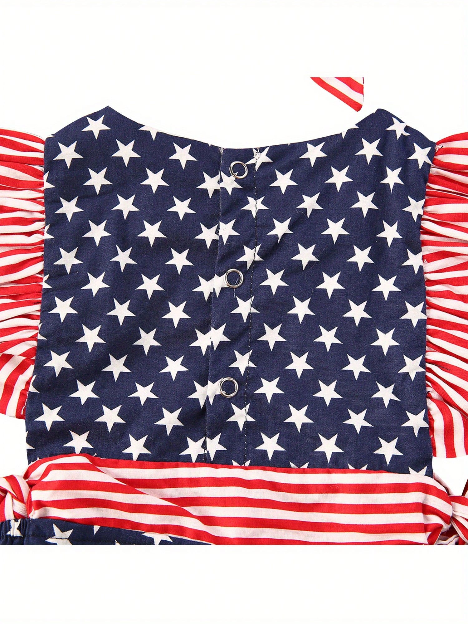 Newborn Baby Girl 4th Of July Outfits Stripe Star Printed Fly Sleeve Round Neck Jumpsuit Romper + Bowknot Headband 2Pcs Clothes Sets