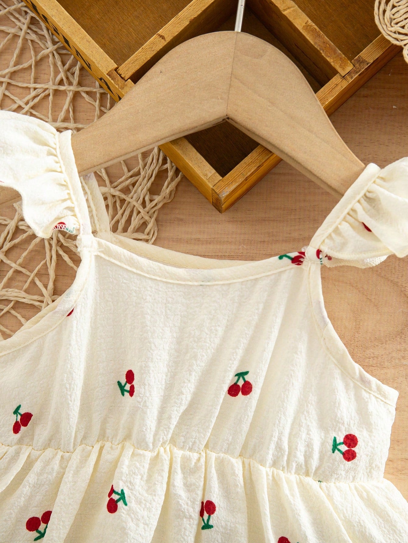 Newborn Baby Girl Casual Vacation Cute Cherry Flutter Sleeve Dress