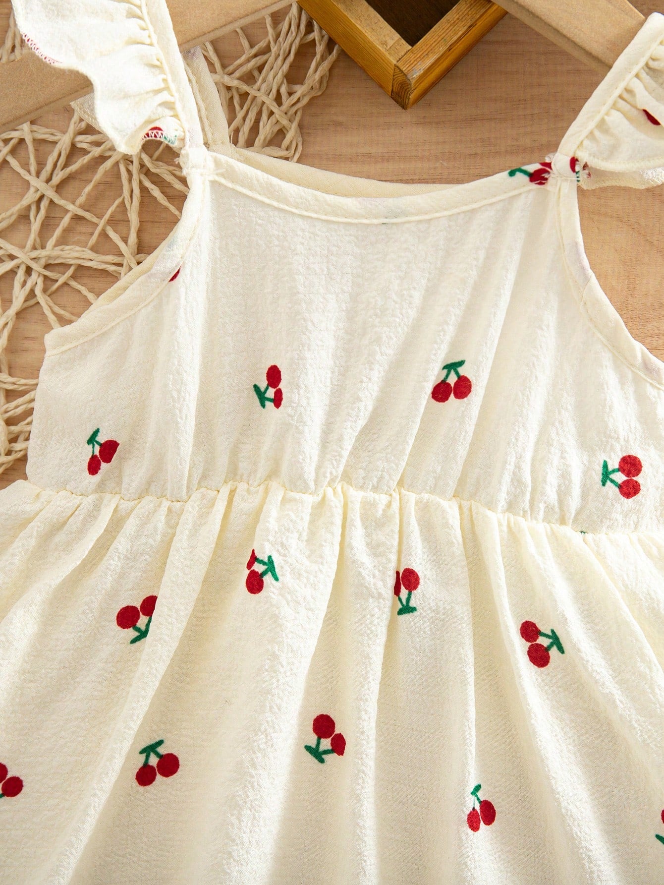 Newborn Baby Girl Casual Vacation Cute Cherry Flutter Sleeve Dress