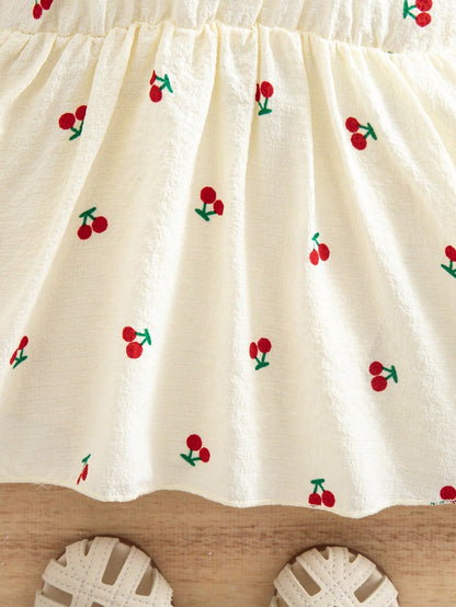 Newborn Baby Girl Casual Vacation Cute Cherry Flutter Sleeve Dress