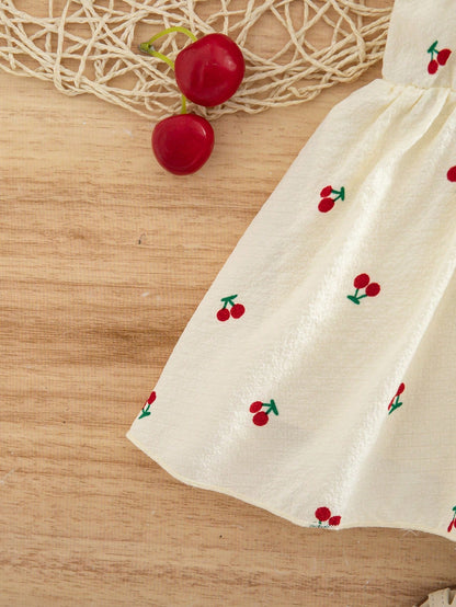 Newborn Baby Girl Casual Vacation Cute Cherry Flutter Sleeve Dress
