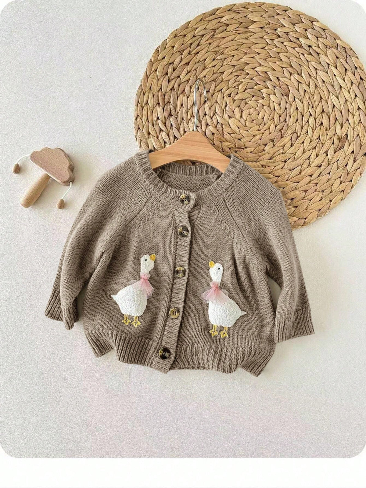 Newborn Baby Girl Cute Cartoon Pattern Knitted Cardigan, Versatile For Autumn/Winter