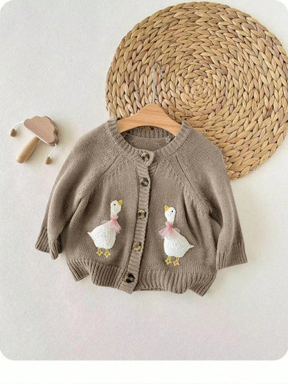 Newborn Baby Girl Cute Cartoon Pattern Knitted Cardigan, Versatile For Autumn/Winter