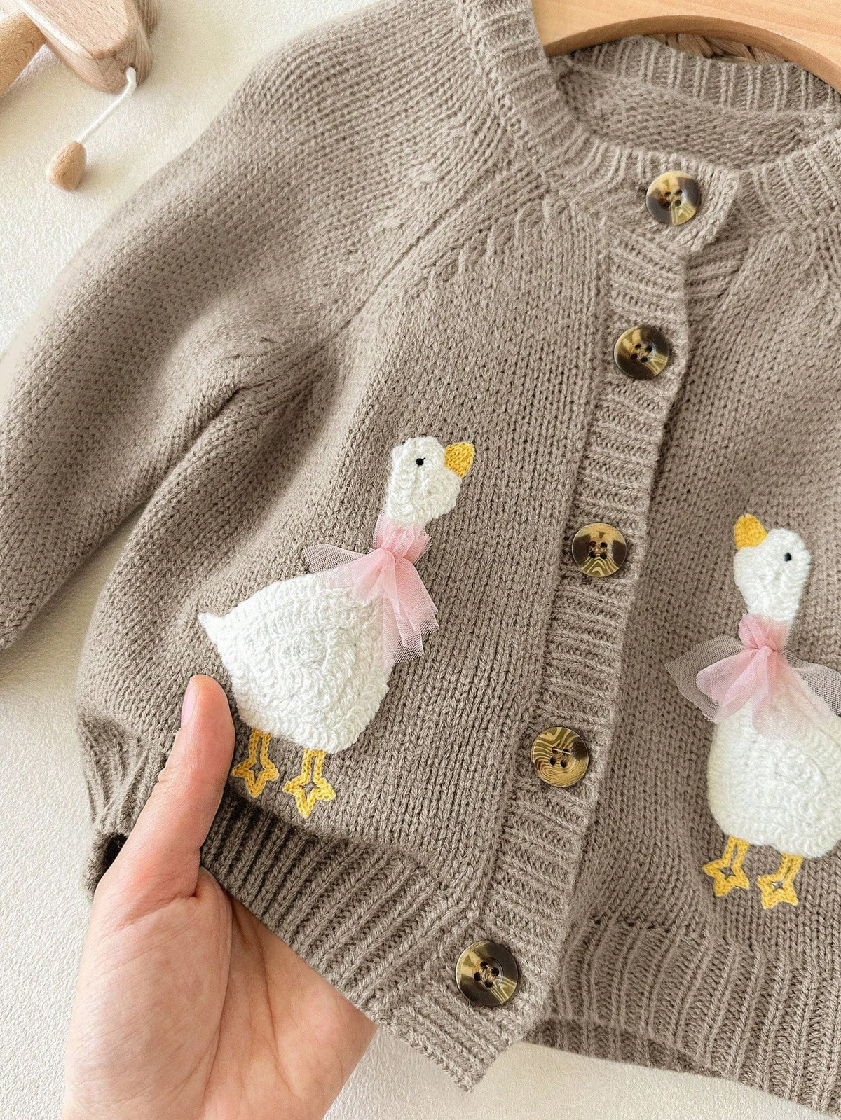 Newborn Baby Girl Cute Cartoon Pattern Knitted Cardigan, Versatile For Autumn/Winter