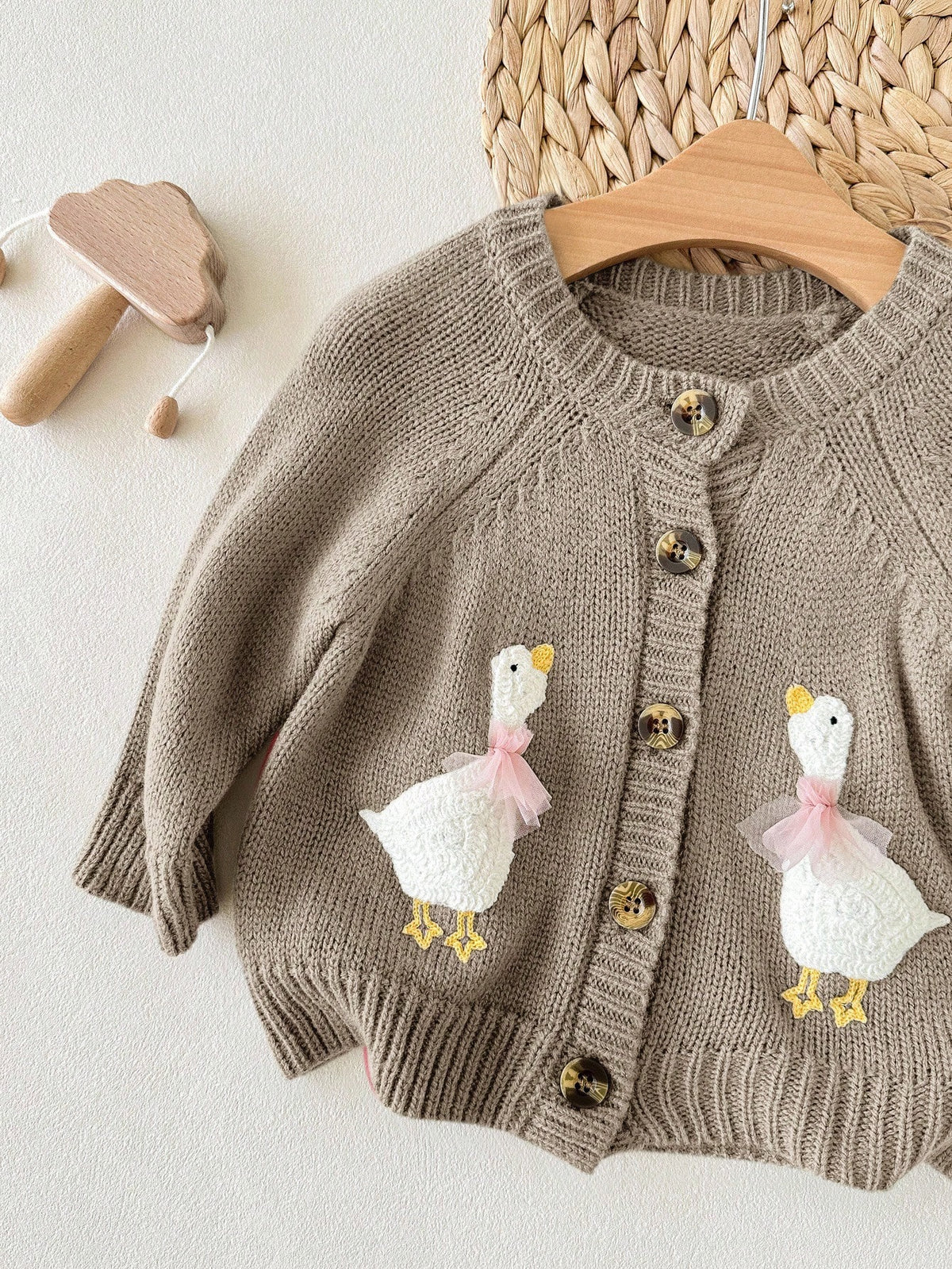Newborn Baby Girl Cute Cartoon Pattern Knitted Cardigan, Versatile For Autumn/Winter
