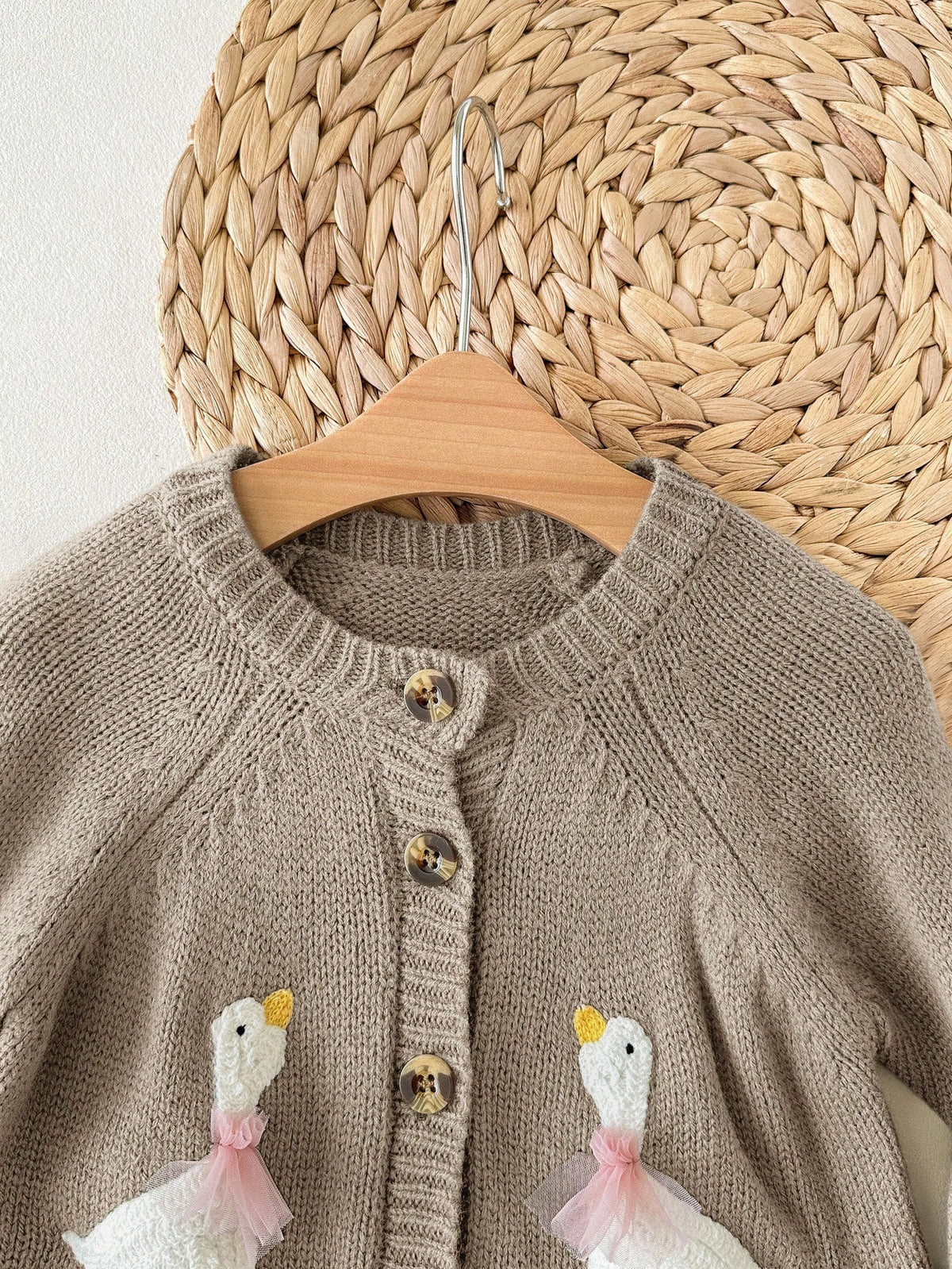 Newborn Baby Girl Cute Cartoon Pattern Knitted Cardigan, Versatile For Autumn/Winter