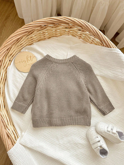 Newborn Baby Girl Cute Cartoon Pattern Knitted Cardigan, Versatile For Autumn/Winter