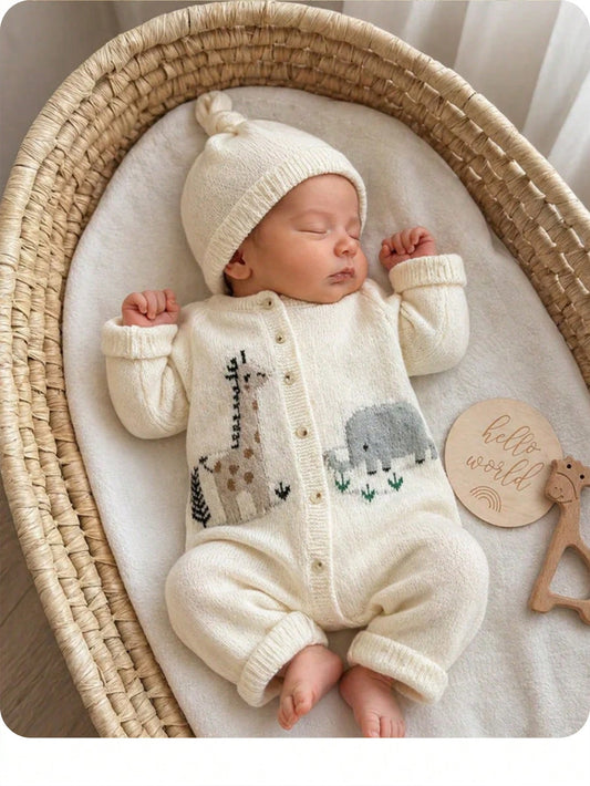 Newborn Baby Girl Cute Cartoon Print Long Sleeve Jumpsuit, Fall/Winter