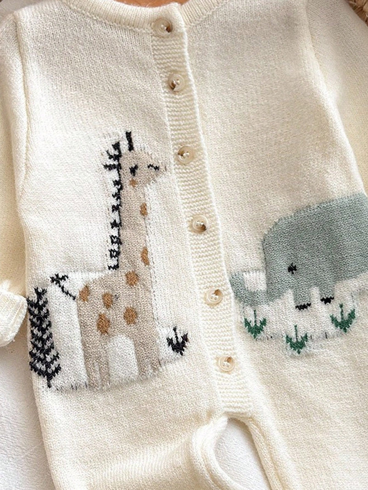 Newborn Baby Girl Cute Cartoon Print Long Sleeve Jumpsuit, Fall/Winter