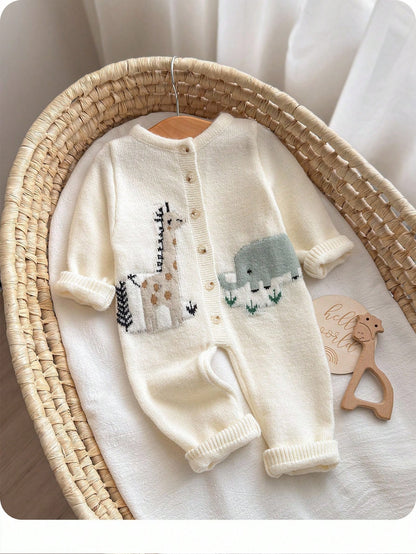 Newborn Baby Girl Cute Cartoon Print Long Sleeve Jumpsuit, Fall/Winter