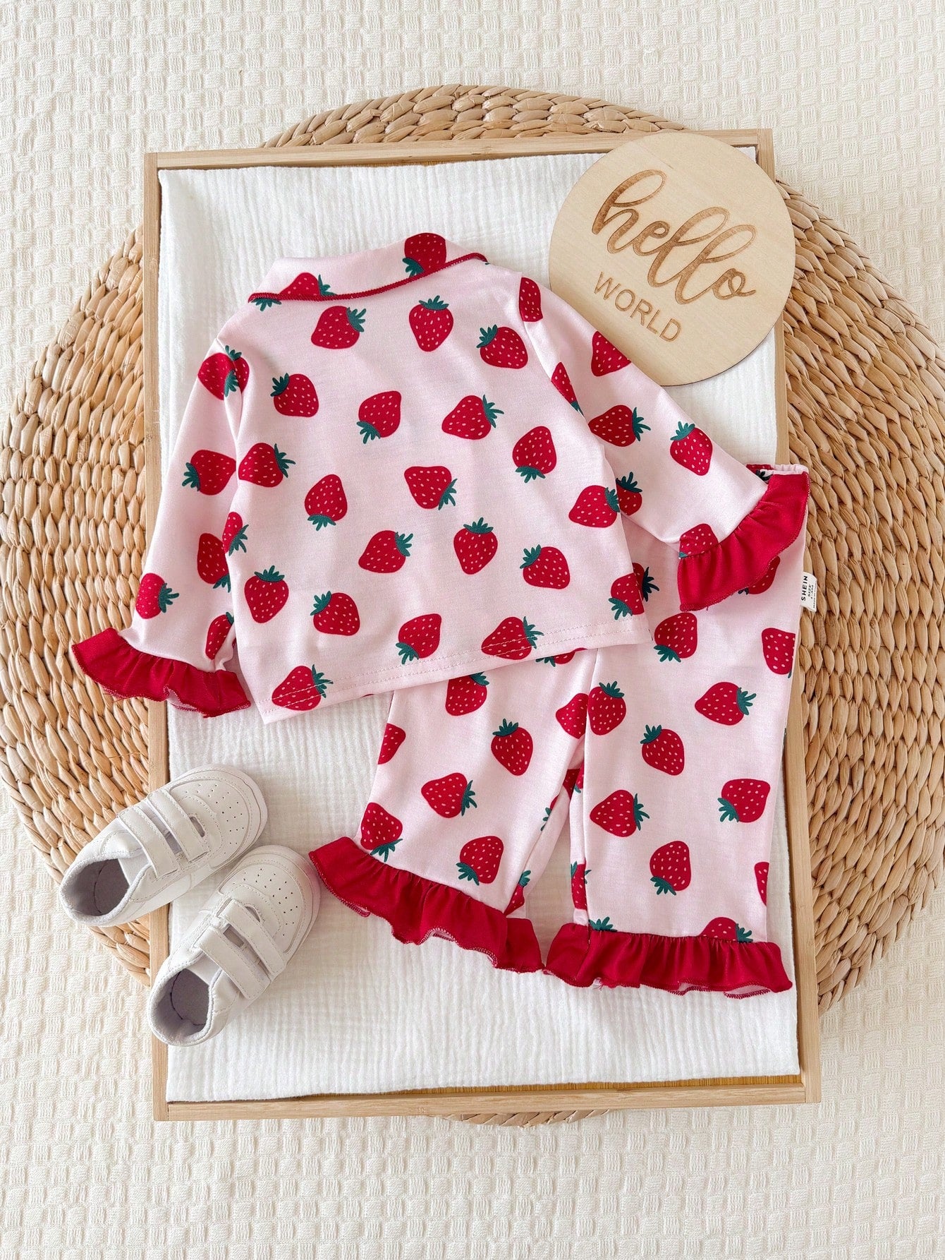 Newborn Baby Girl Cute Casual Knit Colorblock Fruit Print Long Sleeve Loungewear Set