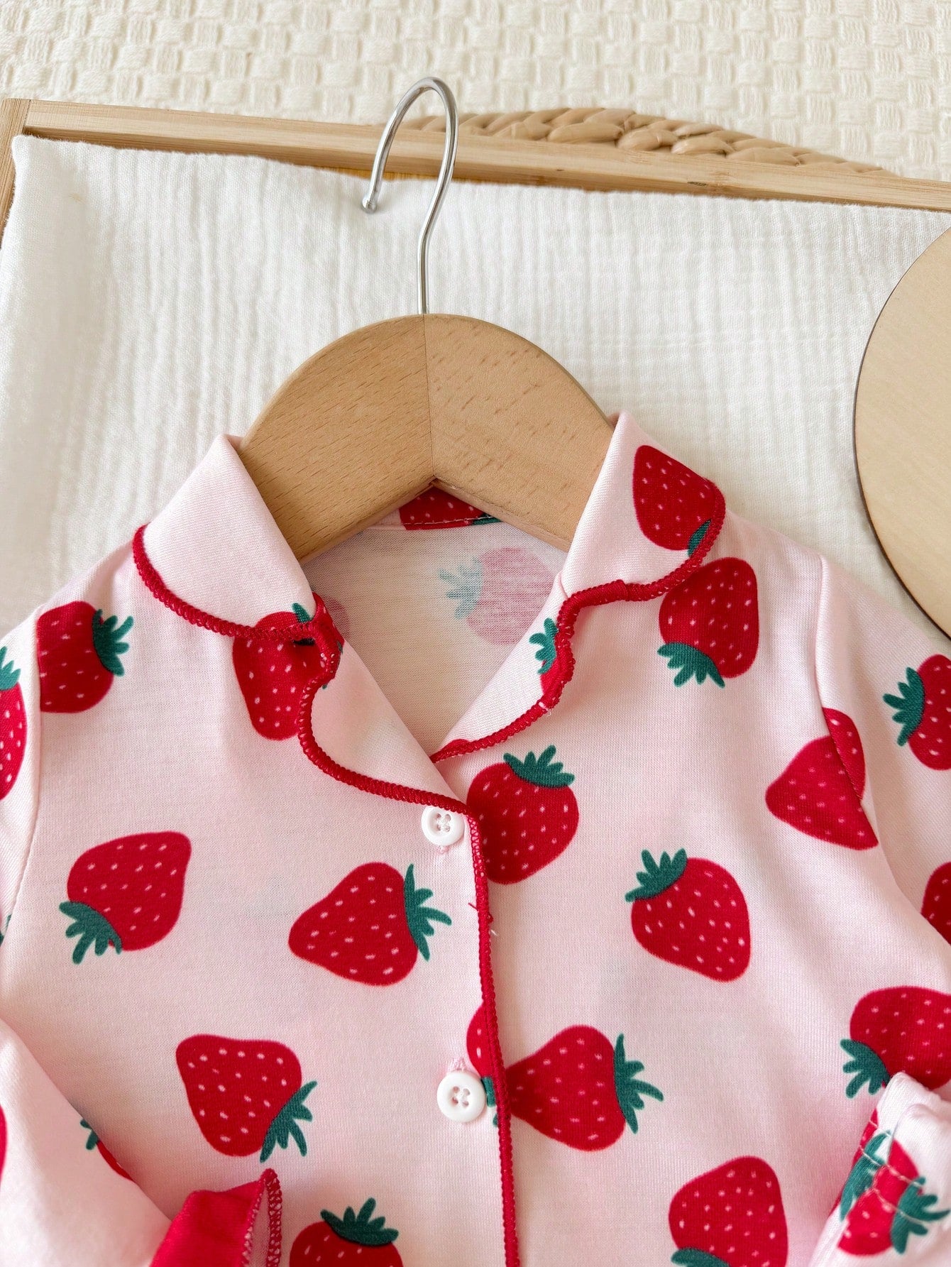 Newborn Baby Girl Cute Casual Knit Colorblock Fruit Print Long Sleeve Loungewear Set